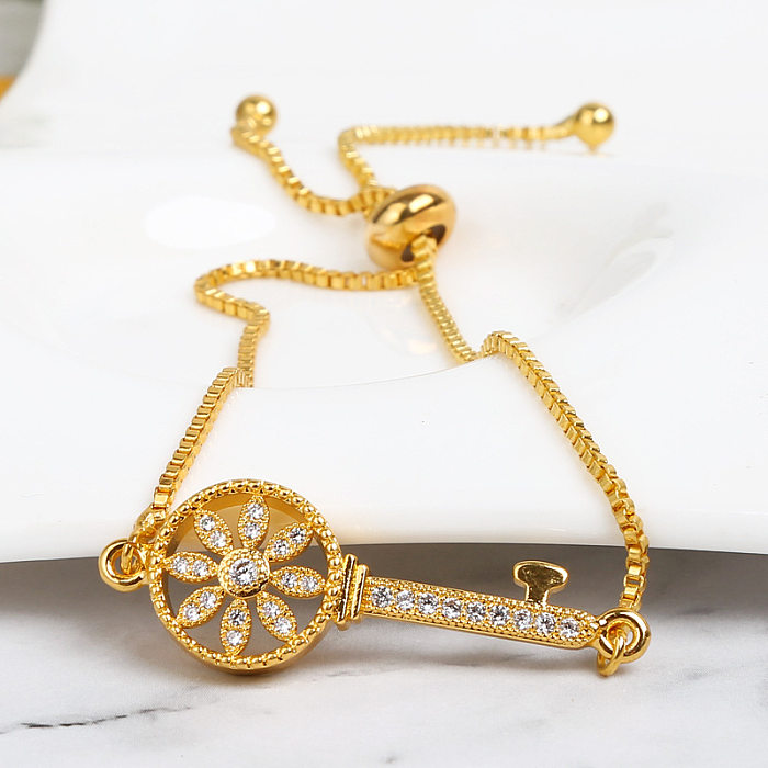 Elegante estilo simples chave chapeamento de aço inoxidável inlay zircão pulseiras banhadas a ouro 18K