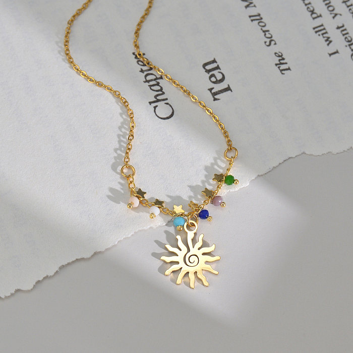 Simple Style Sun Stainless Steel  Gold Plated Pendant Necklace 1 Piece
