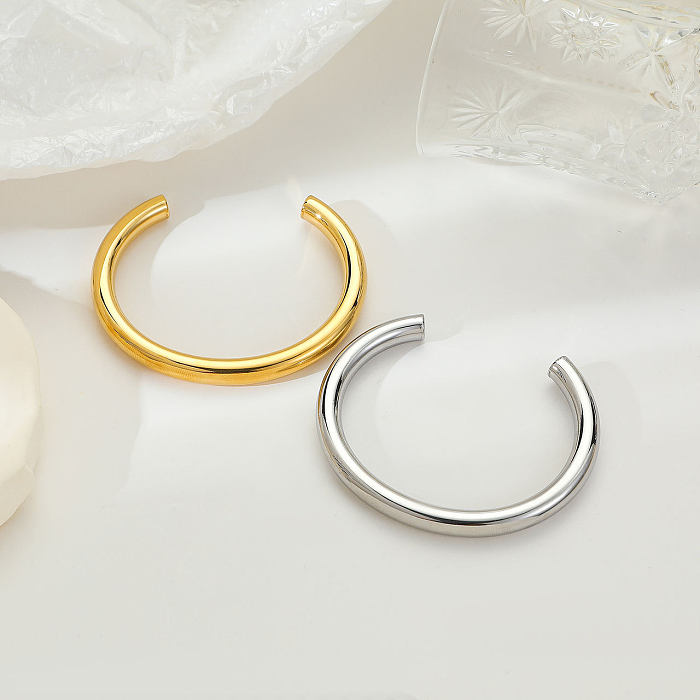 Wholesale Retro Simple Style Type C Solid Color Stainless Steel Plating White Gold Plated Gold Plated Bangle