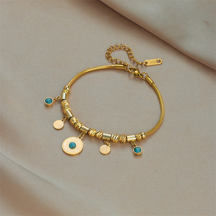 Runde Armbänder im Vintage-Stil mit Titan-Stahleinlage und türkisfarbener 18-Karat-Vergoldung