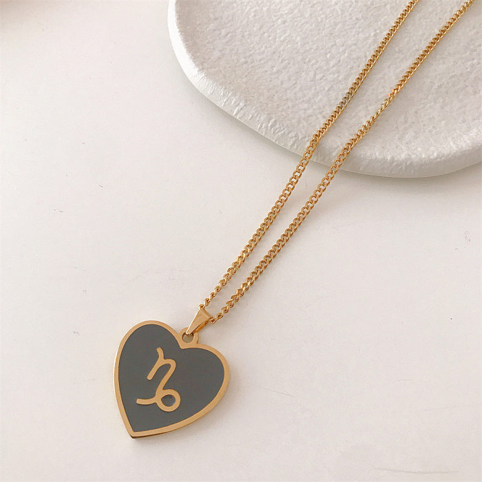 Fashion Twelve Constellation Heart-shaped Stainless Steel Rune Pendant Necklace