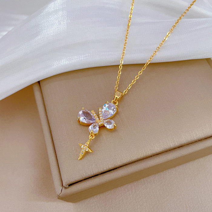Elegant Luxurious Artistic Star Butterfly Stainless Steel Copper Artificial Gemstones Pendant Necklace In Bulk
