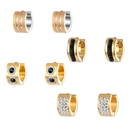 1 Pair Casual Simple Style Circle Stainless Steel  Plating Inlay Zircon Earrings