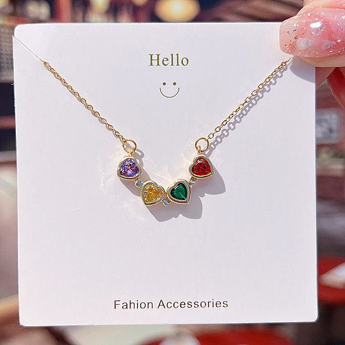 Fashion Four Leaf Clover Heart Shape Stainless Steel Plating Inlay Zircon Necklace 1 Piece