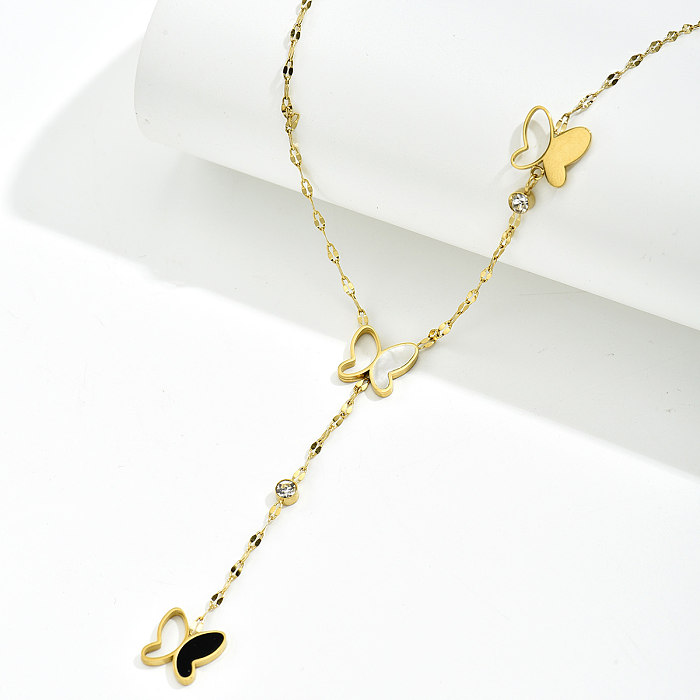 Collier avec pendentif papillon en forme de coquille creuse en or, en acier inoxydable, Simple, à la mode