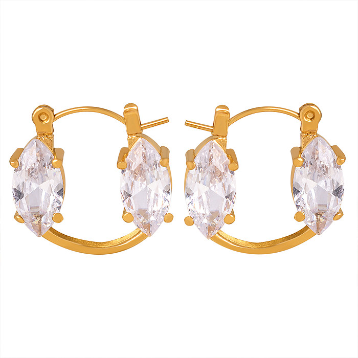 1 Pair Elegant Shiny Circle Plating Inlay Stainless Steel Glass Stone 18K Gold Plated Earrings