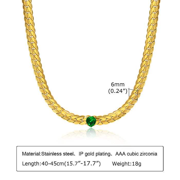 IG Style Schlichter Stil, herzförmige Halskette mit Edelstahlbeschichtung, Inlay aus Zirkon, 18 Karat vergoldet