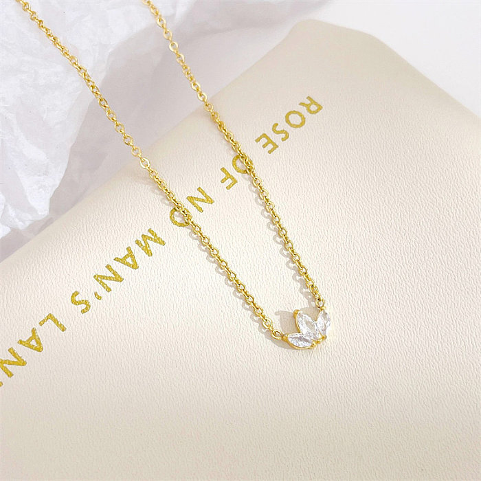 Simple Style Flower Stainless Steel  White Gold Plated Gold Plated Zircon Pendant Necklace In Bulk