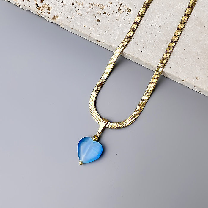 Collier pendentif plaqué opale en acier inoxydable en forme de cœur doux