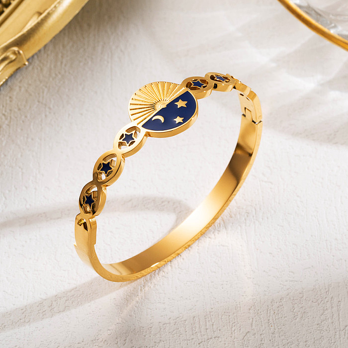 Mignon artistique étoile lune en acier inoxydable émail évider bracelet plaqué or 18 carats