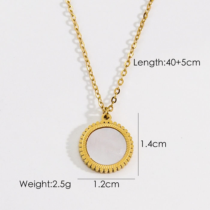 Simple Style Star Moon Oval Stainless Steel Plating Inlay Natural Stone Shell Zircon Gold Plated Pendant Necklace