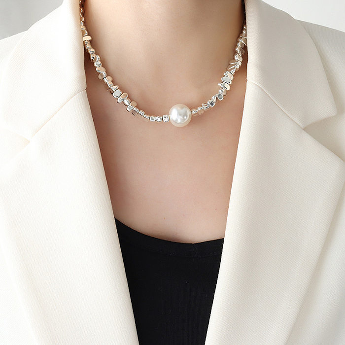 Elegant Geometric Stainless Steel Necklace Inlay Artificial Pearls Stainless Steel  Necklaces