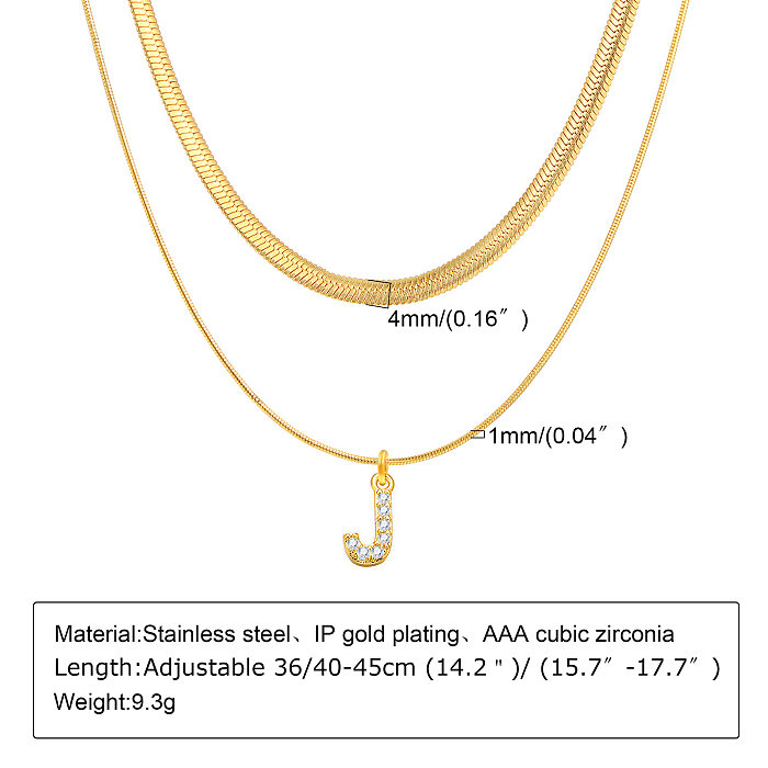 INS Style Simple Style Letter Stainless Steel  Plating Inlay Zircon 18K Gold Plated Layered Necklaces