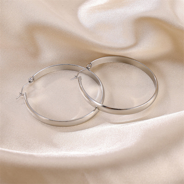 1 Pair Baroque Style Simple Style Round Polishing Plating Stainless Steel  18K Gold Plated Hoop Earrings