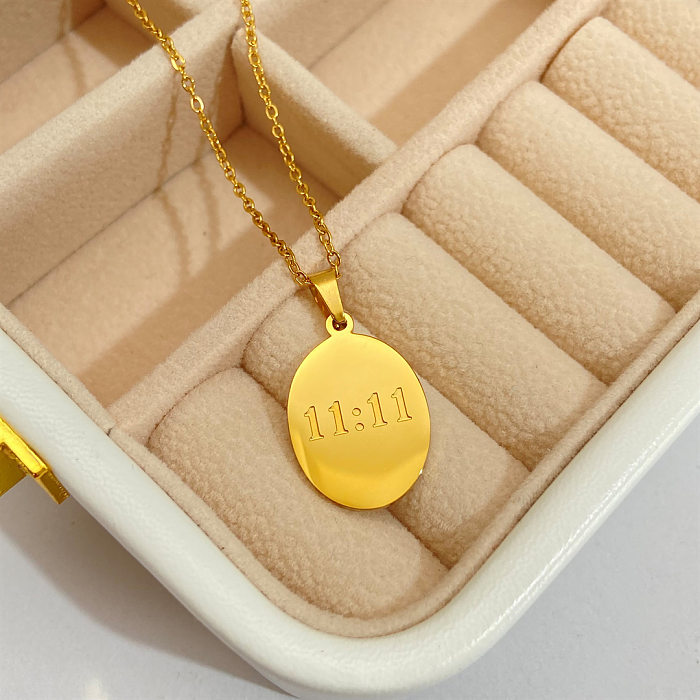 Simple Style Letter Number Oval Stainless Steel 18K Gold Plated Pendant Necklace In Bulk