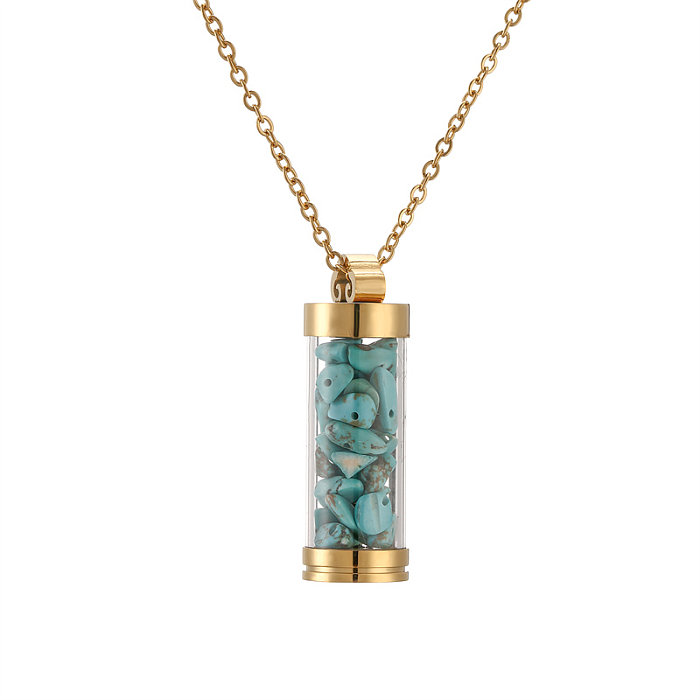 Casual Vintage Style Geometric Stainless Steel  Gravel Plating 18K Gold Plated Pendant Necklace