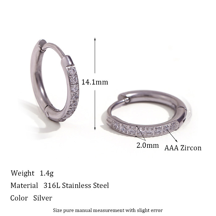 Fashion Round Stainless Steel  Plating Zircon Earrings 1 Pair