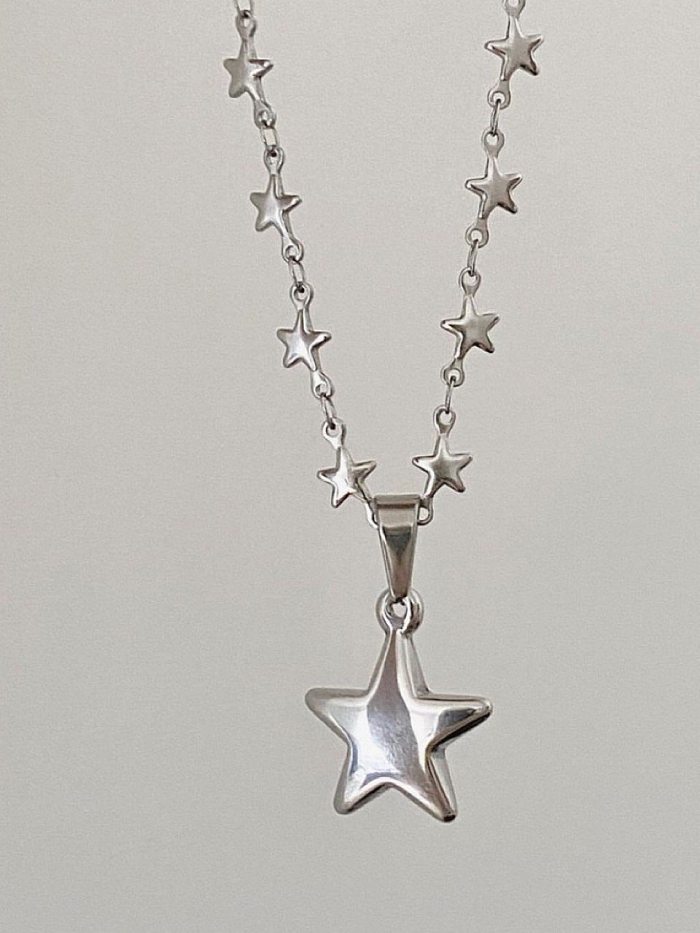 Y2K Simple Style Star Stainless Steel Patchwork Pendant Necklace