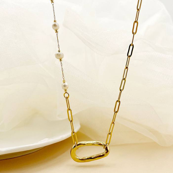Modische geometrische Edelstahl-Halskette mit unregelmäßiger Beschichtung, 1 Stück
