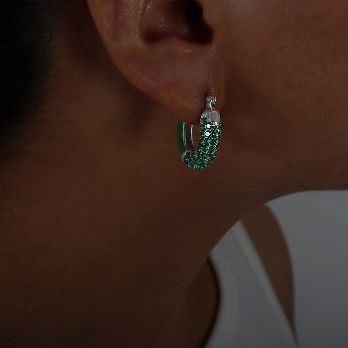 1 Paar schlichte, einfarbige Inlay-Ohrringe aus Edelstahl mit Strasssteinen