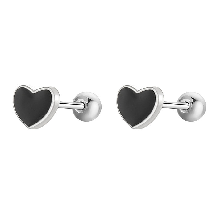 1 par de brincos de orelha de aço inoxidável esmaltados em forma de coração estilo simples