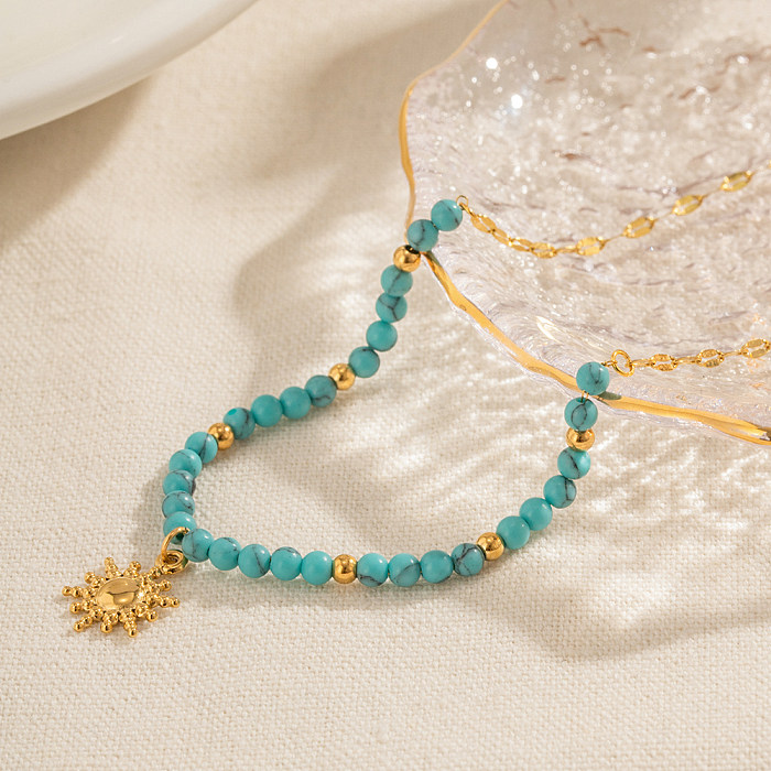 IG Style Schlichter Stil Sonne Edelstahl Türkis Edelstahl Perlenbeschichtung 18 Karat vergoldet Anhänger-Halskette