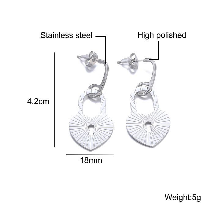 1 Pair Classical Lady Romantic Sector Heart Shape Plating Pleated Stainless Steel  18K Gold Plated Drop Earrings