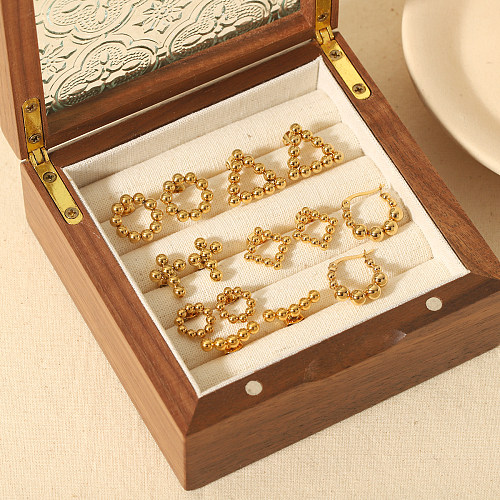 1 par de pendientes chapados en oro de 18 quilates de acero inoxidable pulido con forma de corazón redondo cuadrilátero Retro
