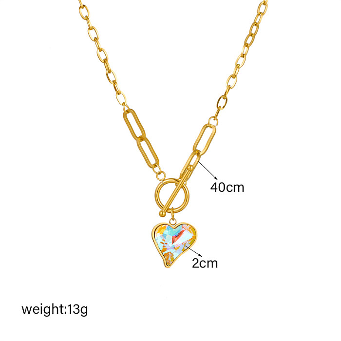 French Style Streetwear Heart Shape Stainless Steel Toggle Plating 18K Gold Plated Pendant Necklace