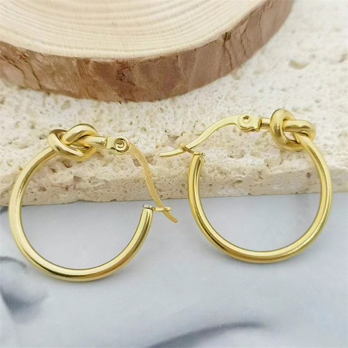 1 Pair Lady Simple Style Round Plating Stainless Steel  18K Gold Plated Earrings