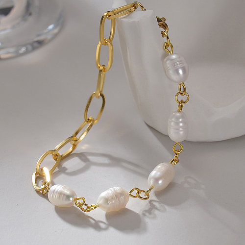 1 pièce de bracelets élégants en perles d'imitation géométriques en acier inoxydable
