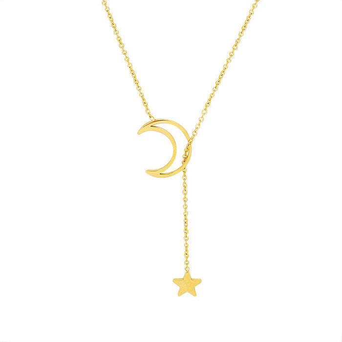 Gargantilla estilo clásico con forma de estrella y luna de acero inoxidable chapado en oro 1 pieza