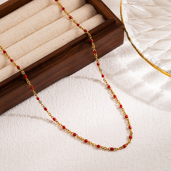 Lässige, runde, mit 18 Karat vergoldete Emaille-Halskette aus Edelstahl für den Urlaub