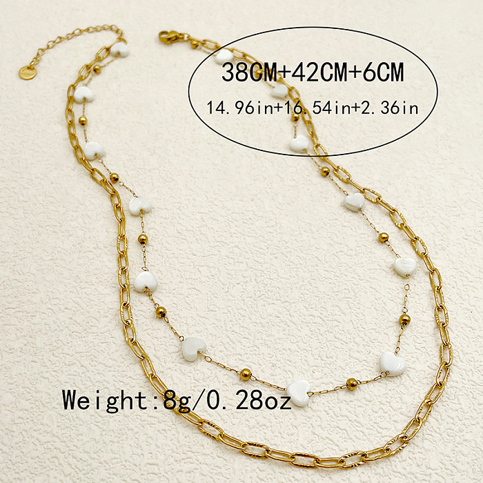 Casual Simple Style Heart Shape Stainless Steel  Shell Plating Gold Plated Layered Necklaces