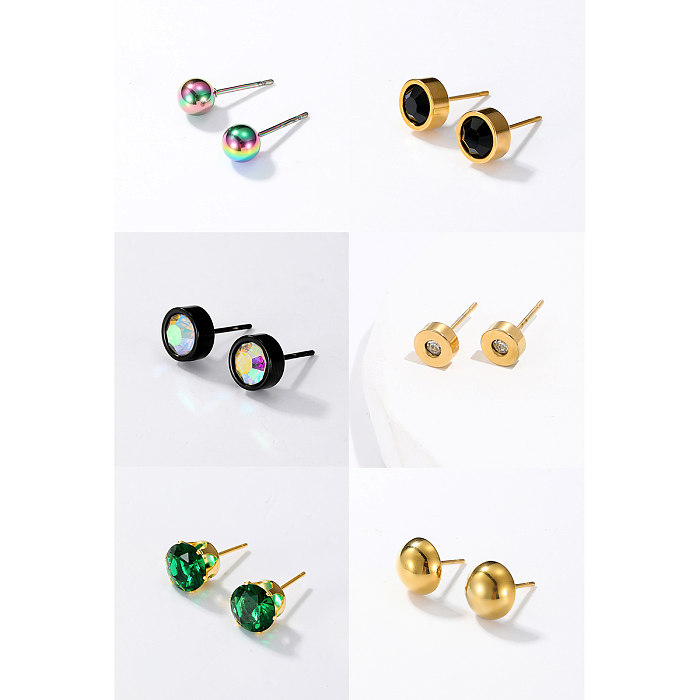 Casual Simple Style Round Stainless Steel  Plating Inlay Zircon 18K Gold Plated Ear Studs