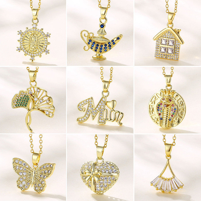 Wholesale 1 Piece Artistic House Teapot Butterfly Stainless Steel  Stainless Steel 18K Gold Plated Gold Plated Zircon Pendant Necklace