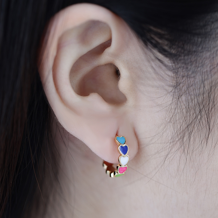 1 Pair Cute Simple Style Heart Shape Enamel Plating Stainless Steel  18K Gold Plated Earrings