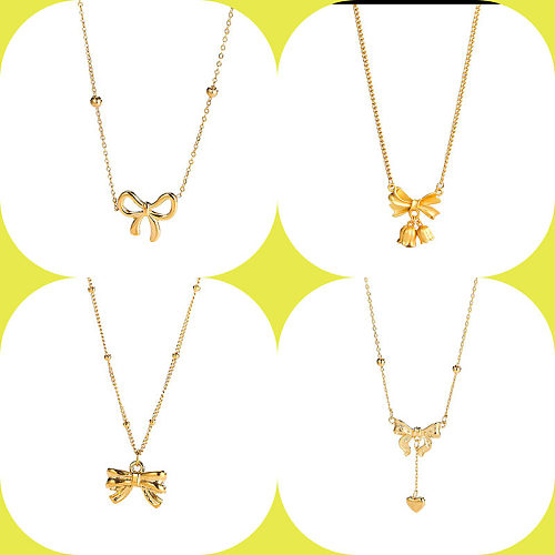 Casual Simple Style Heart Shape Bow Knot Stainless Steel Plating Pendant Necklace