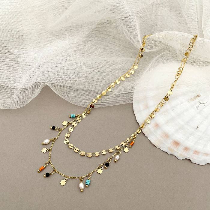 Bohemian Geometric Star Stainless Steel  Inlay Artificial Gemstones Artificial Pearls Necklace