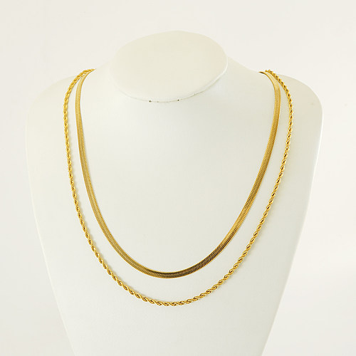 Casual Simple Style Solid Color Stainless Steel  Layered Plating 18K Gold Plated Layered Necklaces