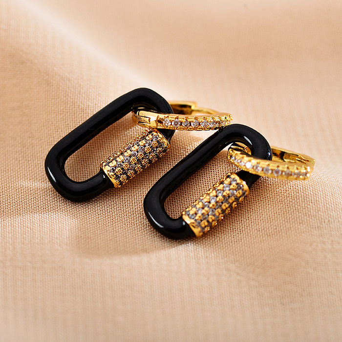 1 Paar schlichte Doppelring-Ohrringe aus Edelstahl mit poliertem Inlay und Zirkon