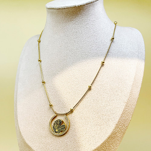 Collier pendentif plaqué or ajouré avec feuilles de Style romain classique, placage en acier inoxydable