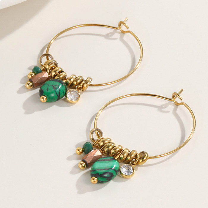 1 Paar IG-Stil-Creolen im französischen Stil, Kreis-Perlenbeschichtung, Edelstahl-Strasssteine, 14-karätig vergoldete Creolen