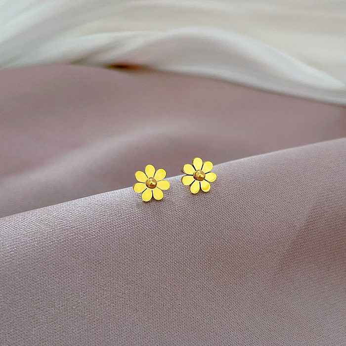 1 Pair Basic Simple Style Commute Flower Plating Stainless Steel Ear Studs