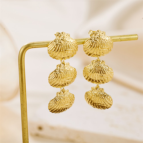 1 Pair Simple Style Shell Plating Stainless Steel  18K Gold Plated Drop Earrings