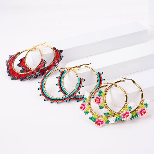 1 Pair Ethnic Style Round Patchwork Stainless Steel  Seed Bead Earrings
