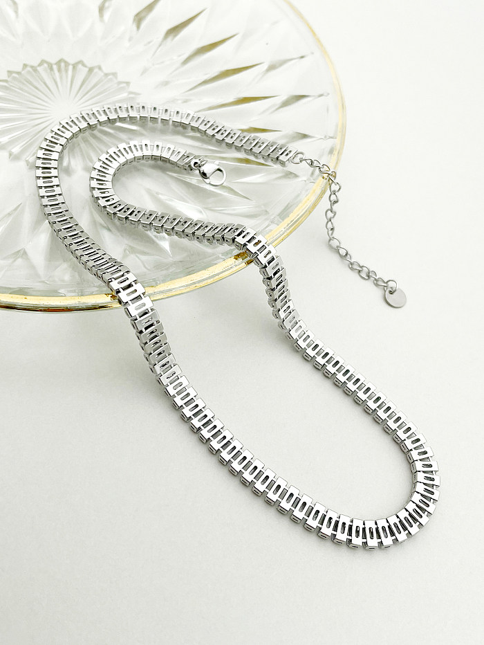 Elegante, luxuriöse, rechteckige, polierte Zirkon-Halskette aus Edelstahl mit Inlay
