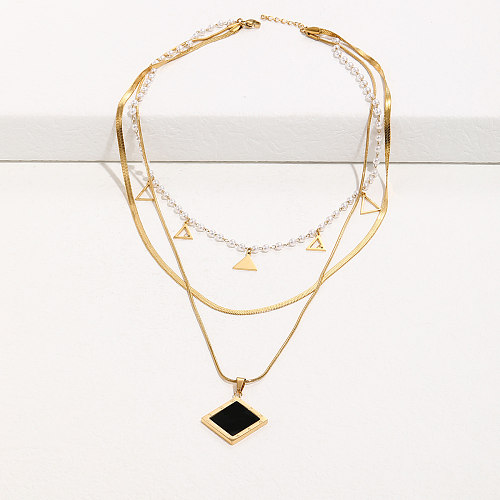 Modische Rauten-Edelstahl-Halsketten mit Inlay-Muschel-Edelstahl-Halsketten, 1 Stück