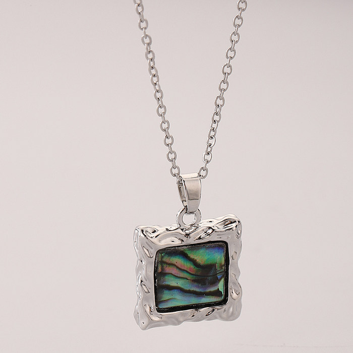 Korean Style Square Stainless Steel  Copper Shell Pendant Necklace In Bulk