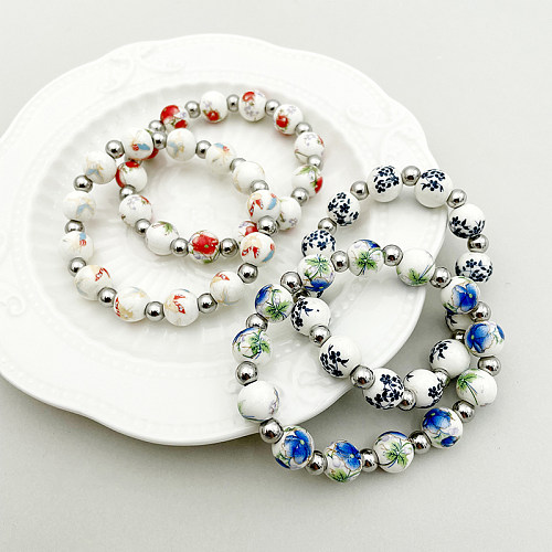 Bracelets de perles ronds en acier inoxydable, Style Vintage élégant, vente en gros